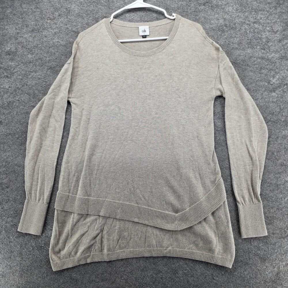 Cabi Sweater Womens Small Beige Layered Hem Pullover Lightweight Long Sleeve Top